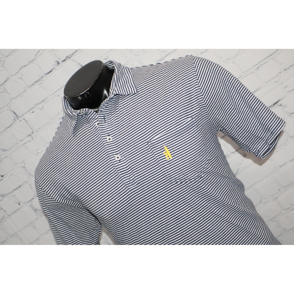 Johnnie-O Golf Polo Shirt Mens Medium Blue White Striped Front Pocket Cotton